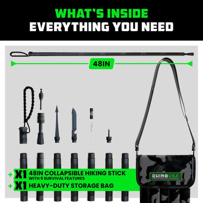 Tactical Hiking Stick w/ Integrated Survival Kit